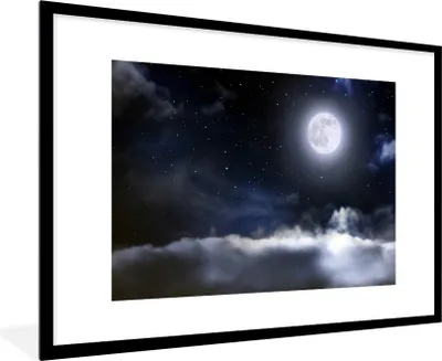 Produktbild von MuchoWow® Gerahmtes Poster Mond - Sterne - Wolken 90x60 cm - Poster mit Schwarzem Bilderrahmen Wandposter Rahmen Foto Bilder - Wanddekoration - Fotos