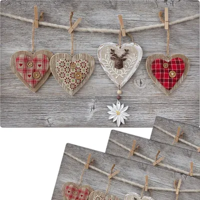 Produktbild von Abwaschbare Tischsets 4er Set Landhaus-Stil Herzen & Holz