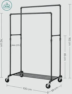 Productafbeelding van Famanu kledingrek voor zware belasting - industrieel design, mobiel met 2 kledingstangen