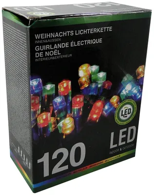 Zdjęcie produktu dla Łańcuch świetlny LED, 120 diod LED, kolorowy, 230 V~, IP44, do użytku wewnątrz i na zewnątrz