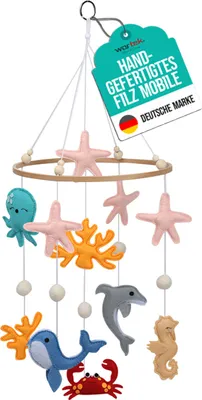 Produktbild von Wortek Mobile Baby Mobile Babybett Mobile Wickeltisch – mit Ozean Tieren aus Filz - Baby Mobile für Bett Baby Windspiel zum Aufhängen