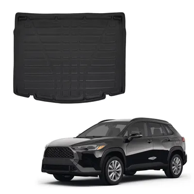 Image de Tapis De Coffre Sur Mesure Pour Toyota Corolla Cross Depuis 2022, Noir, Antidérapant, Bord Haut, Toutes Saisons