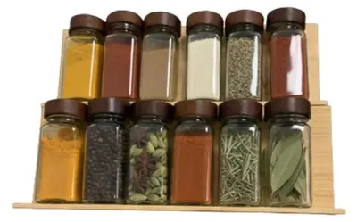 Produktbild von Kräuterregal mit 12 Glasbehältern aus Akazienholz und Glas