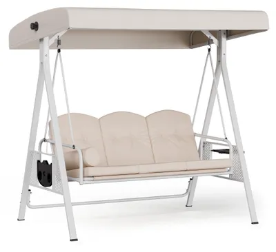 Zdjęcie produktu dla Blumfeldt GrandSway Hollywoodschaukel 3-Sitzer – Regulowane oparcie i daszek, stalowa rama odporna na warunki atmosferyczne, pojemność 240 kg, poduszki 8 cm, huśtawka ogrodowa