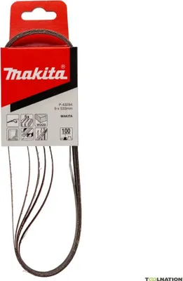 Image de Lot de 5 bandes abrasives 9x533 mm G100 pour bois/métal - MAKITA - P-43284