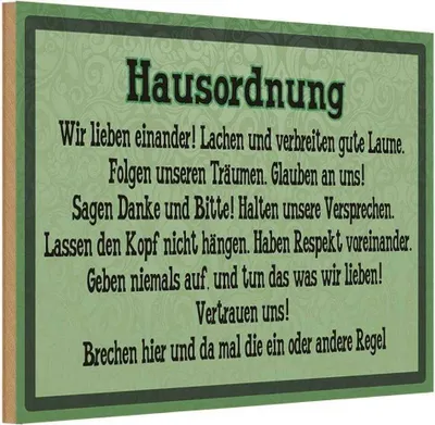 Produktbild von vianmo Holzschild 20x30 cm Hausordnung wir lieben einander Spruch Zitat