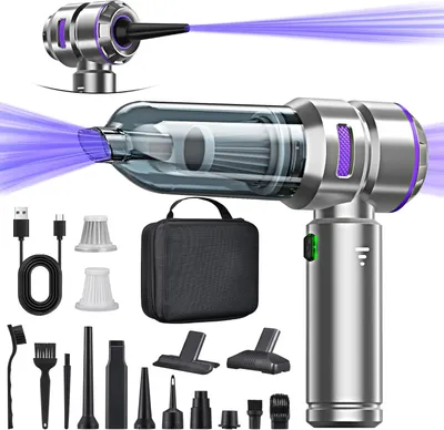 Obrázek produktu pro 4 v 1 ruční akumulátorový vysavač, výkon 28 000 Pa, bezdrátový mini vysavač, foukání, sání, stlačený vzduch, rozprašovač, USB-C, pro auto, domácnost, počítač, kuchyň, zvířecí chlupy