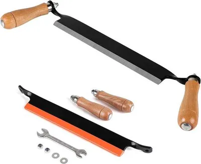 Produktbild von 250 mm gerades Zugmesser für Baumrinde – Scharfes Ringsägeblatt aus gehärtetem Stahl, Holzgriff und Schutzhülle – Garten, Holzbearbeitung, etc
