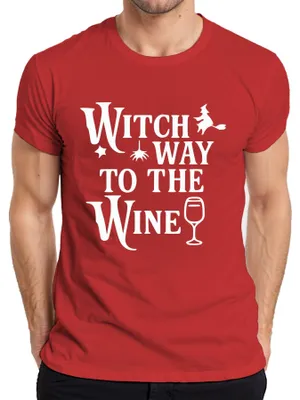 Obrázek produktu pro Čarodějnická cesta k vínu Halloween Hexen Weinglas Wein Geschenk Herren T-Shirt, Rot, S