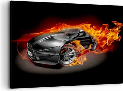 Produktbild von Bild auf Leinwand - Leinwandbild - Sportwagen Feuer Flammen Rauch - 100x70cm - Wand Bild - Wanddeko - Leinwanddruck - Bilder - Kunstdruck - Wanddekoration - Leinwand bilder - Wandkunst - AA100x70-2656