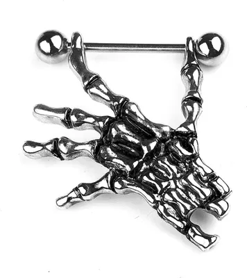 Produktbild von 14G y Skeleton Skull Hand Bar Barbell Nipple Shield Ring Punk Body Piercing