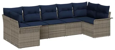 Image de Ensemble de canapé de jardin avec coussin 7 pcs Gris Poly rotin