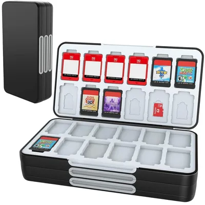 Produktbild von Spielkarten Aufbewahrungsbox für Nintendo Switch 2/OLED/Lite, Schwarz, 72 Kartenfächer, 24 Micro SD Slots