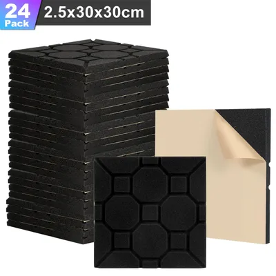 Produktbild von Vigevee 24 Stück Akustikschaumstoff Akustikschaum Matten 30 x 30 x 2.5cm Schalldämmmatten zur effektiven Schaumstoff Fliesen Würfelprofil Schwarz