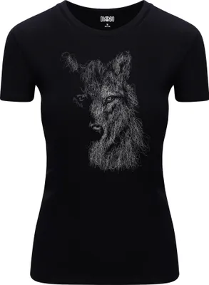 Produktbild von Diarbo Damen T-Shirt mit Tierliebhaber Druck Skizze eines Wolfsporträt Schwarz Gr.XXL