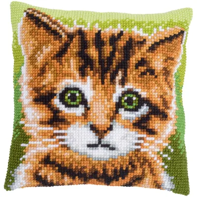 Produktbild von Vervaco Kreuzstichkissenset Katze, Stickbild vorgezeichnet