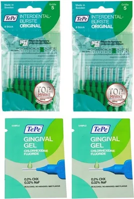 Produktbild von 2x TePe Original Interdentalbürsten - 0,8mm  grün  + 2x 2ml Gingivalgel