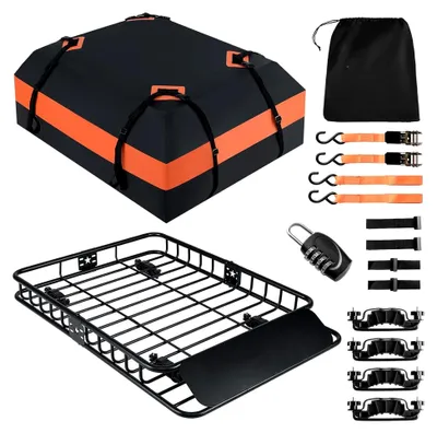 Produktbild von Dachgepäckträger für Autos, 130 x 91 x 17 cm, universelle Dachbox mit 425 L wasserdichter Tasche, Ratschenriemen und Vorhängeschloss, max. Belastung 90 kg, Gepäckablage für Camping und Reisen