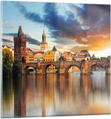 Produktbild von Bilder auf glas - Prag brücke geschichte fluss - 30x30cm - Glasbilder - Wandbilder - Kunstdruck - zum Aufhängen bereit - Wanddekoration aus Glas - Glas Bilder - Wandbild auf Glas - GAC30x30-2819