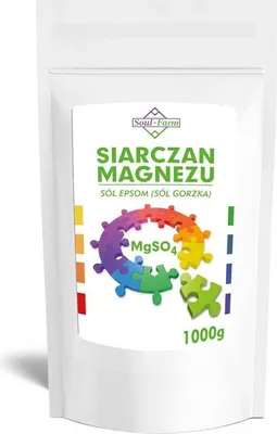 A white pouch with a product label showing magnesium sulfate.