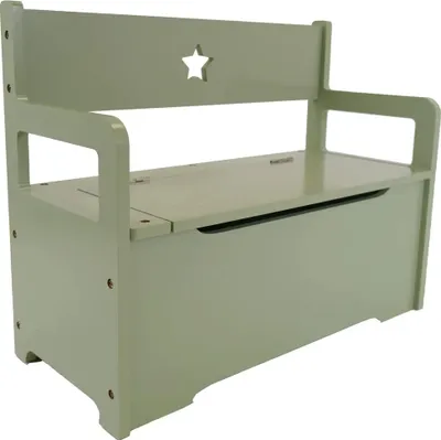 Produktbild von Bandits & Angels Spielzeugkiste aus Holz, Aufbewahrungsbank, Retro-Grün – 2-in-1-Aufbewahrungsbank – Sitzhöhe 24 cm – Maße 60 x 27 x 47 cm – Für Jungen und Mädchen – Kinderzimmermöbel