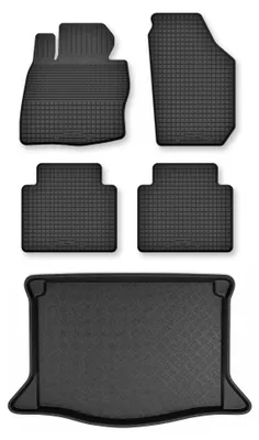 Image de Tapis en caoutchouc + bac de coffre pour Honda Jazz III 2008-2011 (coffre standard) – 5 pièces, noirs, semi-universel, adapté