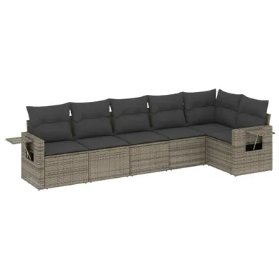 Produktbild von vidaXL 6-tlg. Garten-Sofagarnitur mit Kissen Grau Poly Rattan
