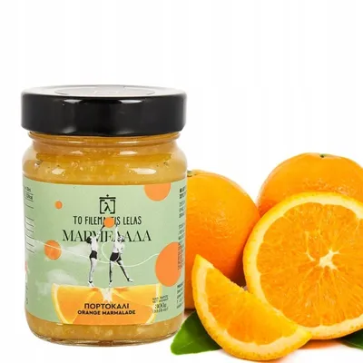 Produktbild von To Filema Tis Lelas Orangenmarmelade 70 % Fruchtanteil 300 g – Griechische Konfitüre aus Korynthischen Orangen