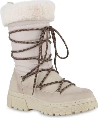 Produktbild von VAN HILL Damen Gefütterte Winterstiefel Bequeme Kunstfell Plateau-Schuhe 840826, Farbe: Beige, Größe: 37