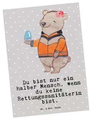 Produktbild von Mr. & Mrs. Panda Grußkarte Rettungssanitäterin Herz - Grau Pastell - Geschenk, Ansichtskarte, Postkarten, Fotokarte, Postkarte, Ansichtskarten