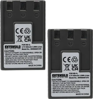 Produktbild von EXTENSILO 2x Akku kompatibel mit Canon Digital Ixus 330, 400, 300, V, 430, 500, V2, V3 Kamera (950 mAh, 3,7 V, Li-Ion)