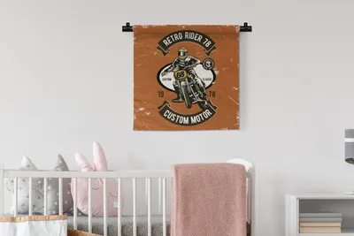 Produktbild von MuchoWow® Wandteppich Wandbehang Motorrad - Mann - Retro 60x60 cm Tapisserie Dekoration Wandtuch - Dekorationen - Wand Decke