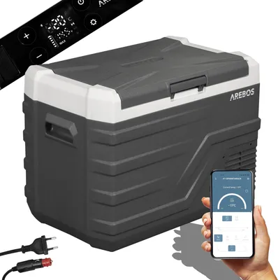 Produktbild von Kompresorový chladicí box AREBOS 35 litrů | Elektrický mrazicí box s APP a chytrým ovládáním | Mobilní mrazák s připojením USB | až -20 °C | 12/24 V 230V