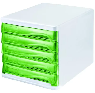 Produktbild von Helit H6129450, Kunststoff, Grün, Weiß, A4, 5 Schublade(n), 233 x 310 x 35 mm, 268 mm