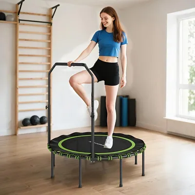 Obrázok produktu pre Trampolína na cvičenie, vhodná na vnútorné použitie a do domácnosti – skladacia, s nastaviteľnou rukoväťou a s nosnosťou do 150 kg
