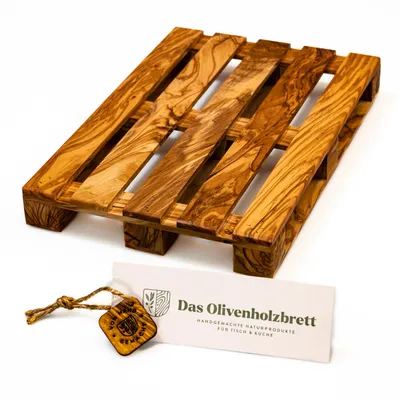 Produktbild von Genusspalette aus Olivenholz, rechteckig (30 cm x 20 cm x 3,5 cm)