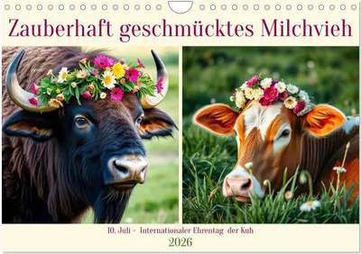 Produktbild von Zauberhaft geschmücktes Milchvieh (Wandkalender 2026 DIN A4 quer), CALVENDO Monatskalender