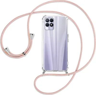 Produktbild von Handykette Backcover-Schutzhülle mit Band (Metall silberfarben) für Realme 8i - roségold