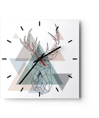 Produktbild von Wanduhr - Quadrat - Glasuhr - Hirsch Abstraktion - 30x30cm - Schleichendes Uhrwerk - Lautlos - zum Aufhängen bereit - Dekoration Modern - Wanddekoration aus Glas - C3AC30x30-3909