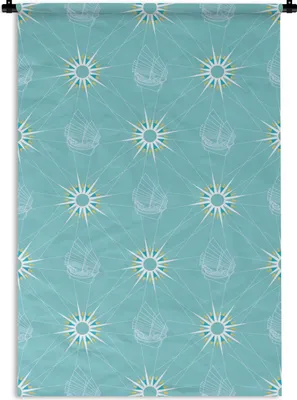 Produktbild von MuchoWow® Wandteppich Wandbehang Kompass - Segeln - Boot - Muster 120x180 cm Tapisserie Dekoration Wandtuch - Schlafzimmer - Dekorationen für das Haus