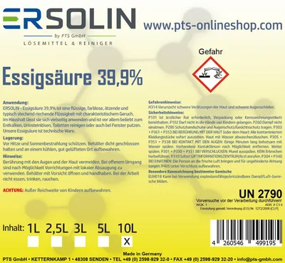 Produktbild von Essigsäure 39,9% 1 L Entkalker Reiniger technische Qualität