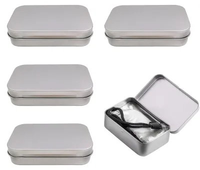 Produktbild von 4 gerade, rostfreie Metallboxen mit Deckel, zur Aufbewahrung von Kleinteilen – 93 x 62 x 20 mm
