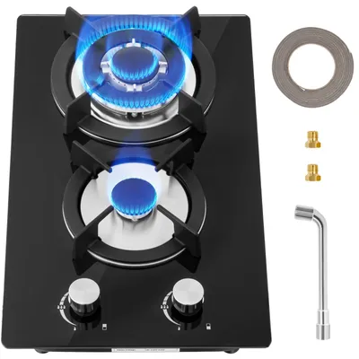Obrázok produktu pre Vstavaná varná doska - plynová varná doska, 2 varné zóny - tvrdené sklo - zemný plyn a propán - 4300 W - elektrické zapaľovanie - 220 V - čierna