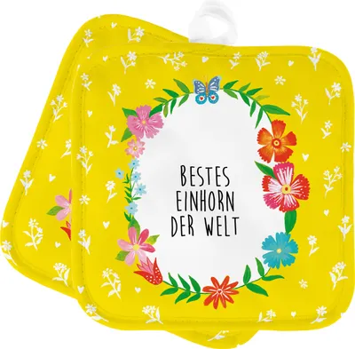 Produktbild von Mr. & Mrs. Panda 2er Set Topflappen Einhorn - Geschenk, topfhalter, Ofenlappen, Kleinigkeit, Unicorn, Topflappenset, Unicorns, Bestes, Lieblingseinhorn, Topfuntersetzer