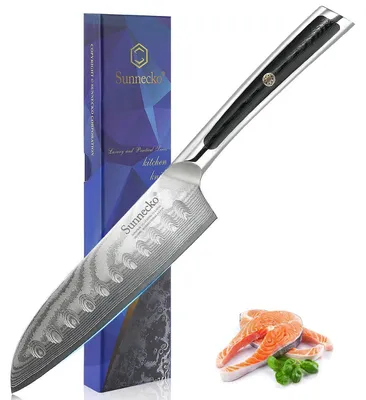 Obrázok produktu pre Santoku nôž, 13 cm, damascénska oceľ, kuchynský nôž, rukoväť z materiálu G10, ostrý