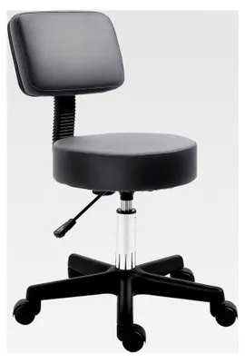 Produktbild von Höhenverstellbarer Rollhocker mit Rückenlehne, Drehhocker 72-84 cm, 360° drehbar, Bürohocker für Büro, Salon, Massage, Spa, Grau