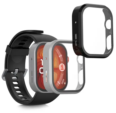 Produktbild von kwmobile 2x Glas Hülle für Huawei Watch Fit 4 Pro Schutzhülle - Fullbody Fitnesstracker Case Set aus Glas - Schwarz Silber