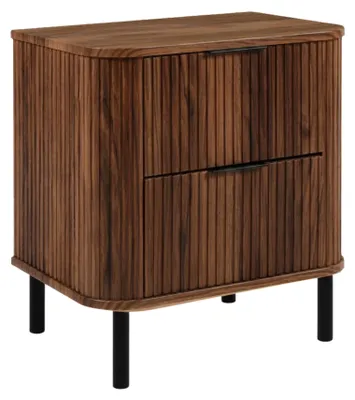 Produktbild von Stehender Badezimmerschrank mit Schubladen und Metallfüßen, Farbe Eiche-Nussbaum, Griff schwarz, Füße schwarz, 60 x 41,5 x 66,7 cm