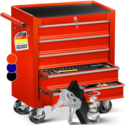 Image de MASKO® Servante d'atelier 5 tiroirs, verrouillable, métal massif, sans outils