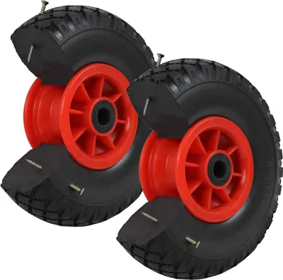 Produktbild von 2x Sackkarrenrad PolyurethanRad 260x85 mm 3.00-4 75 mm zentrierte Nabe Ø 20 mm rot Vollgummi Bollerwagen